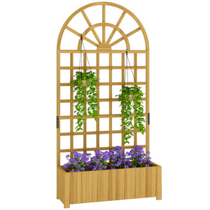 Wooden Raised Planter with Trellis, Raised Bed for Garden with Lattice and Drainage Holes for Climbing Plants, Outdoor Elevated Planter Box for Vegetables Flowers Herbs, 90 x 30 x 180 cm