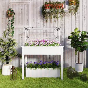 Outsunny Raised Garden Bed with Flip-Up Greenhouse Cover, Elevated Planter Box with Legs and Drainage Hole for Vegetables Flowers Herbs, 39.4" x 18.9" x 48.8", White