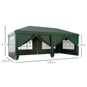 3 x 6 m Pop Up Gazebo with Sides and Windows, Height Adjustable Wedding Camping Party Tent Canopy Marquee with Storage Bag for Garden, Event, Green