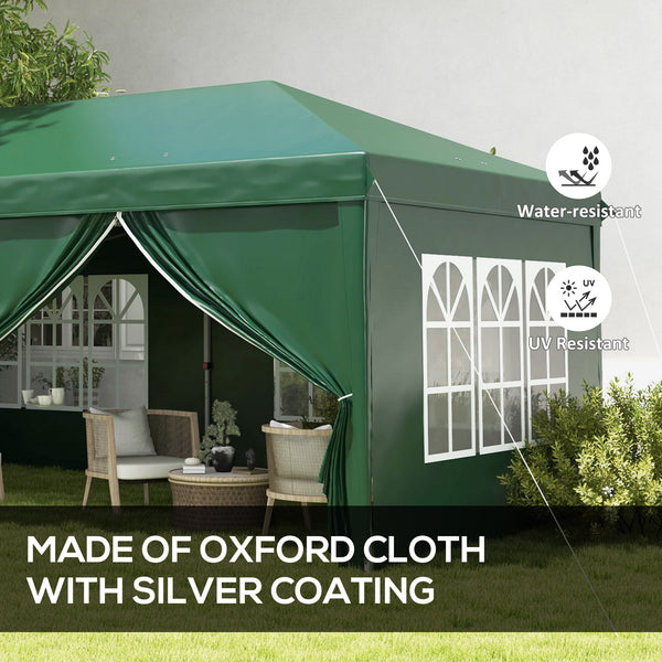 3 x 6 m Pop Up Gazebo with Sides and Windows, Height Adjustable Wedding Camping Party Tent Canopy Marquee with Storage Bag for Garden, Event, Green