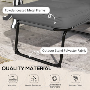 Outdoor Lounge Chair with Padded Cushion, Folding Reclining Patio Garden Chair with Recline Back, Footrest, for Poolside, Patio, Light Grey