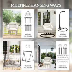 Hammock Swing Chair, Outdoor Hanging Chair with Large Cushion, Cotton Rope Weaving Macrame Swing with Chain, 265 LBS Capacity for Indoor, Outdoor, Bedroom, Patio, Balcony, Cream White