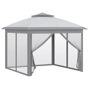 3.3 x 3.3m Pop Up Gazebo, Double Roof Foldable Canopy Tent with Zipped Mesh Sidewalls, Height Adjustable and Carrying Bag, Event Tent for Patio Garden, Grey
