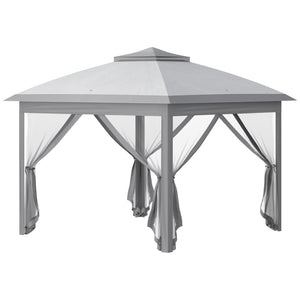 3.3 x 3.3m Pop Up Gazebo, Double Roof Foldable Canopy Tent with Zipped Mesh Sidewalls, Height Adjustable and Carrying Bag, Event Tent for Patio Garden, Grey