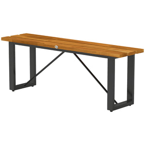 Outdoor Bench, Acacia Wood Patio Garden Bench, 47" 2-Person Backless Patio Loveseat with Slatted Seat and Metal Frame, Weather/Corrosion Resistant for Outside, Front Porch, Park, Teak