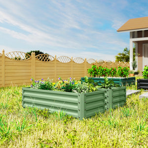 Set of 2 Raised Garden Bed, Outdoor Planter Box with Galvanised Steel Frame for Growing Vegetables, Flowers and Herbs, 110 x 50 x 30cm, Light Green