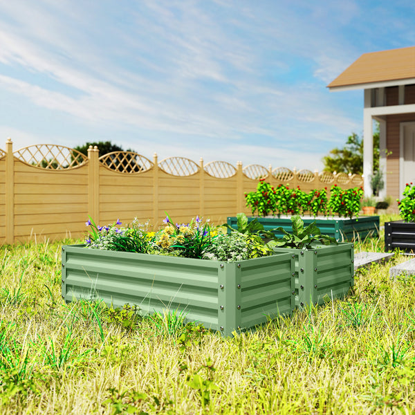 Set of 2 Raised Garden Bed, Outdoor Planter Box with Galvanised Steel Frame for Growing Vegetables, Flowers and Herbs, 110 x 50 x 30cm, Light Green