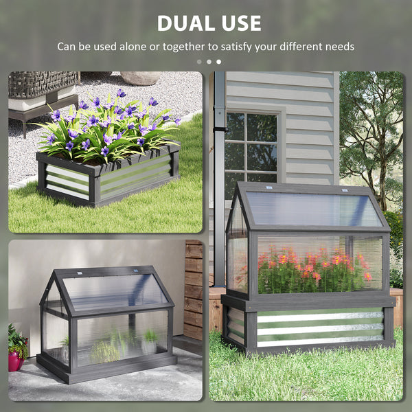 Raised Garden Bed with Polycarbonate Greenhouse, Wooden Cold Frame Greenhouse, Garden Flower Planter Protection, Peak Roof, 35.5" x 22.5" x 38.25", Gray