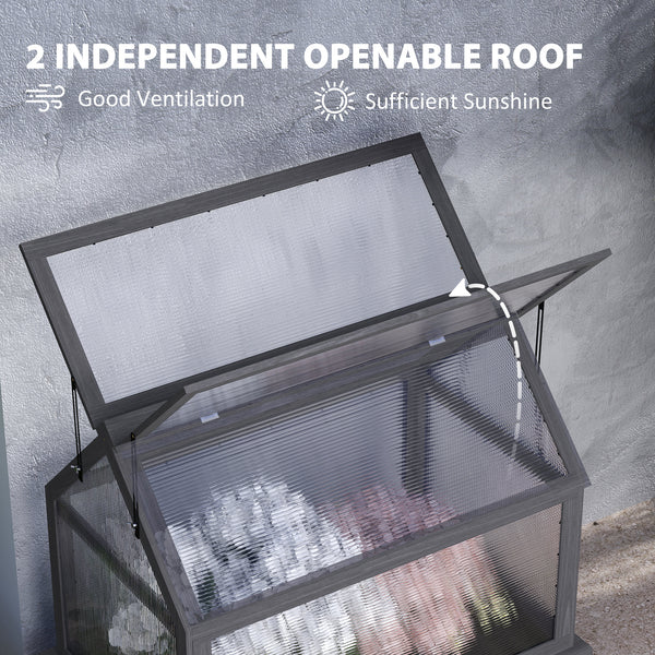 Raised Garden Bed with Polycarbonate Greenhouse, Wooden Cold Frame Greenhouse, Garden Flower Planter Protection, Peak Roof, 35.5" x 22.5" x 38.25", Gray