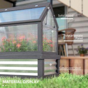 Raised Garden Bed with Polycarbonate Greenhouse, Wooden Cold Frame Greenhouse, Garden Flower Planter Protection, Peak Roof, 35.5" x 22.5" x 38.25", Gray