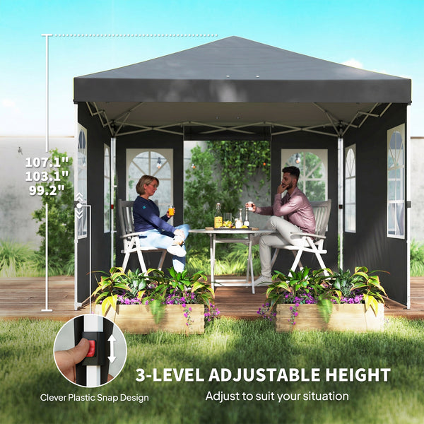 9.6 x 9.6 ft Pop Up Canopy Tent with Sidewalls, One Button Push Setup, UPF50+ Outdoor Portable Instant Canopy Shelter with Carry Bag, Sandbags, Adjustable Height for Parties Events, Dark Gray