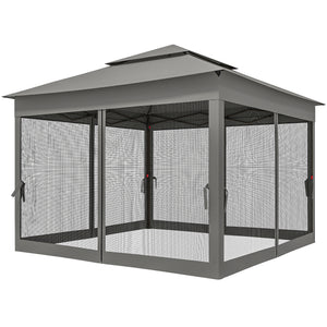 11' x 11' Pop Up Canopy, Outdoor Canopy Shelter Event Tent with 2-Tier Soft Top, Removable Zipper Netting and Storage Bag, for Patio, Backyard, Garden, Camping, Dark Grey