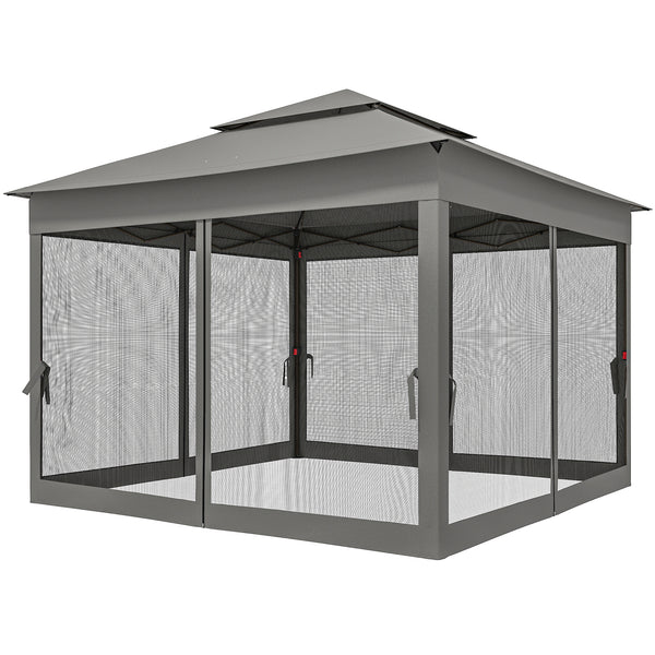 11' x 11' Pop Up Canopy, Outdoor Canopy Shelter Event Tent with 2-Tier Soft Top, Removable Zipper Netting and Storage Bag, for Patio, Backyard, Garden, Camping, Dark Grey