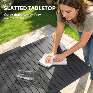 7 Pieces Outdoor Dining Set, Aluminum Patio Table and Chairs Set for 6 with Extendable Slatted Tabletop and Stackable Chairs, All-Weather Patio Dining Table and Chairs