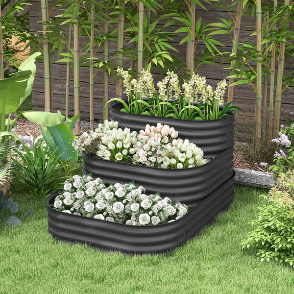 3-Tier Raised Garden Bed Kit, 5.2x3.6x2.7ft Outdoor Galvanized Planter Box with Safety Edging for Vegetables, Flowers, Fruits and Herbs, Dark Grey