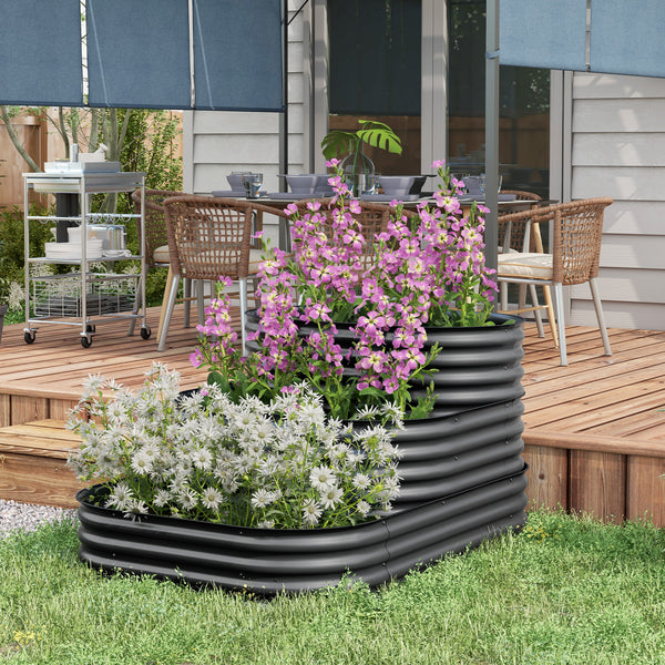 3-Tier Raised Garden Bed Kit, 5.2x3.6x2.7ft Outdoor Galvanized Planter Box with Safety Edging for Vegetables, Flowers, Fruits and Herbs, Dark Grey