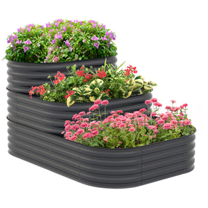 3-Tier Raised Garden Bed Kit, 5.2x3.6x2.7ft Outdoor Galvanized Planter Box with Safety Edging for Vegetables, Flowers, Fruits and Herbs, Dark Grey