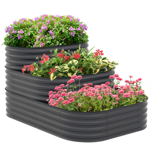 3-Tier Raised Garden Bed Kit, 5.2x3.6x2.7ft Outdoor Galvanized Planter Box with Safety Edging for Vegetables, Flowers, Fruits and Herbs, Dark Grey