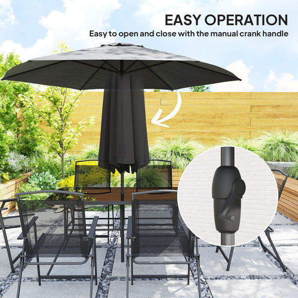 8 Piece Patio Dining Set with Table Umbrella, 6 Folding Chairs and Rectangle Dining Table, Outdoor Patio Furniture Set, Black
