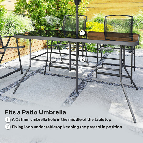 8 Piece Patio Dining Set with Table Umbrella, 6 Folding Chairs and Rectangle Dining Table, Outdoor Patio Furniture Set, Black