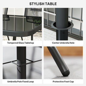 8 Piece Patio Dining Set with Table Umbrella, 6 Folding Chairs and Rectangle Dining Table, Outdoor Patio Furniture Set, Black