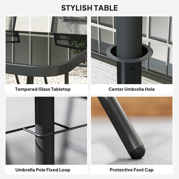 8 Piece Patio Dining Set with Table Umbrella, 6 Folding Chairs and Rectangle Dining Table, Outdoor Patio Furniture Set, Black