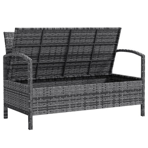 Wicker Outdoor Storage Bench, 33 Gallon PE Rattan Deck Box Seat, 2-Seater Patio Bench with Storage and Cushion for Garden Tools, Balcony, Backyard, Pool, Grey