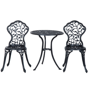3 Pieces Bistro Set, Patio Table and Chairs with Cast Aluminum Frame for Garden, Balcony, Porch, Black