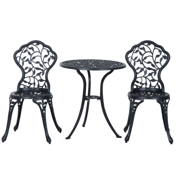 3 Pieces Bistro Set, Patio Table and Chairs with Cast Aluminum Frame for Garden, Balcony, Porch, Black