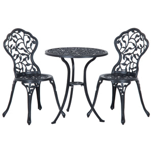 3 Pieces Bistro Set, Patio Table and Chairs with Cast Aluminum Frame for Garden, Balcony, Porch, Black