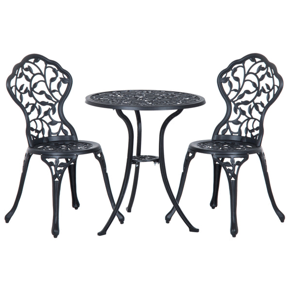 3 Pieces Bistro Set, Patio Table and Chairs with Cast Aluminum Frame for Garden, Balcony, Porch, Black