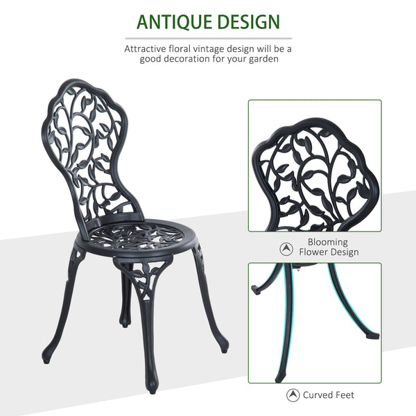 3 Pieces Bistro Set, Patio Table and Chairs with Cast Aluminum Frame for Garden, Balcony, Porch, Black