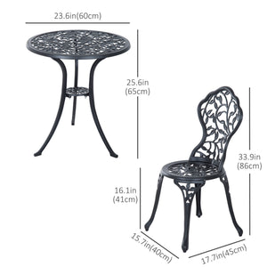 3 Pieces Bistro Set, Patio Table and Chairs with Cast Aluminum Frame for Garden, Balcony, Porch, Black
