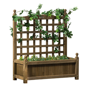 Garden Planters with Trellis for Climbing Vines, Wooden Raised Beds for Garden, Free Standing Flower Pot, Indoor Outdoor Display Rack, 64 x 28 x 75 cm, Brown