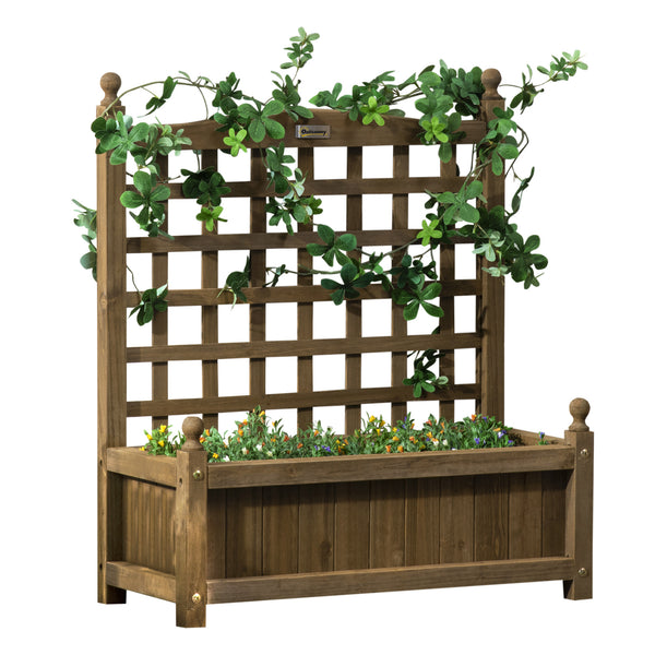 Garden Planters with Trellis for Climbing Vines, Wooden Raised Beds for Garden, Free Standing Flower Pot, Indoor Outdoor Display Rack, 64 x 28 x 75 cm, Brown