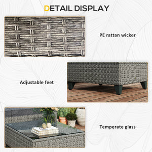 5 Pieces PE Rattan Garden Furniture Set, 4 Seater Garden Corner Sofa Set with Glass Coffee Table, Wicker Outdoor Furniture Set with Cushions for Patio Deck, Dark Grey