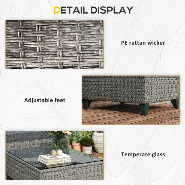 5 Pieces PE Rattan Garden Furniture Set, 4 Seater Garden Corner Sofa Set with Glass Coffee Table, Wicker Outdoor Furniture Set with Cushions for Patio Deck, Dark Grey