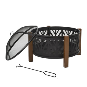 31" Outdoor Fire pit, 2-in-1 Round Fire Pit Brazier with Lid, BBQ Grill, Poker for Backyard, Camping, Bonfire, Wood Burning Stove, Black