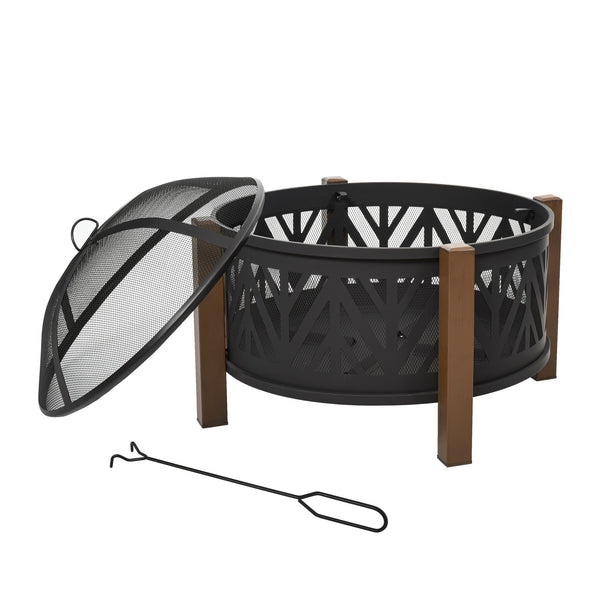 31" Outdoor Fire pit, 2-in-1 Round Fire Pit Brazier with Lid, BBQ Grill, Poker for Backyard, Camping, Bonfire, Wood Burning Stove, Black