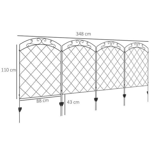 Decorative Garden Fencing, 43in x 11.4ft Outdoor Picket Fence Panels, 4PCs Rustproof Steel Wire Landscape Flower Bed Border Edging Animal Barrier, Swirls