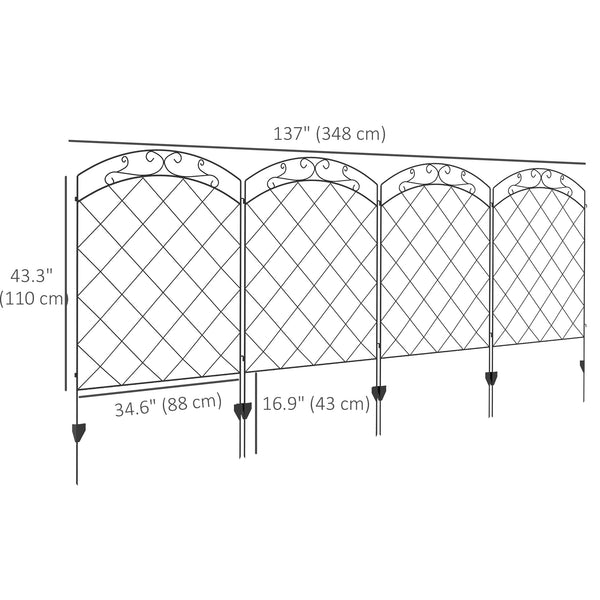 Garden Fence, 4 Pack Steel Fence Panels, 11.4' L x 43" H, Rust-Resistant Animal Barrier, Decorative Border Flower Edging for Yard, Patio, Outdoor Decor, Swirl Vines