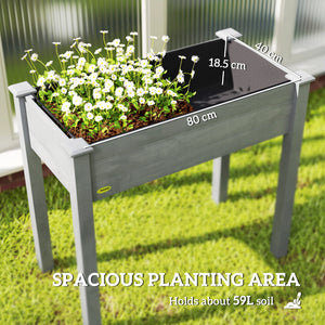 Raised Bed for Garden, Wooden Elevated Planter Box with Bed Liner, for Flower Vegetable Herb, 86L x 46W x 76Hcm, Dark Grey