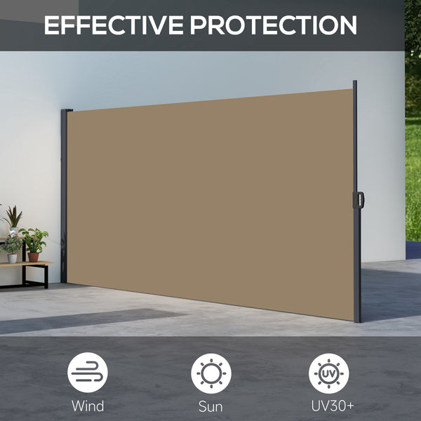 13' x 6' Retractable Side Awning, Garden Privacy Screen Divider, Full Cassette Windbreaker for Hot Tub, Balcony, Terrace, Pool, Khaki