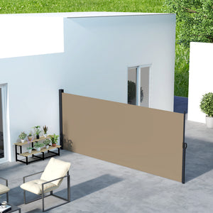 13' x 6' Retractable Side Awning, Garden Privacy Screen Divider, Full Cassette Windbreaker for Hot Tub, Balcony, Terrace, Pool, Khaki
