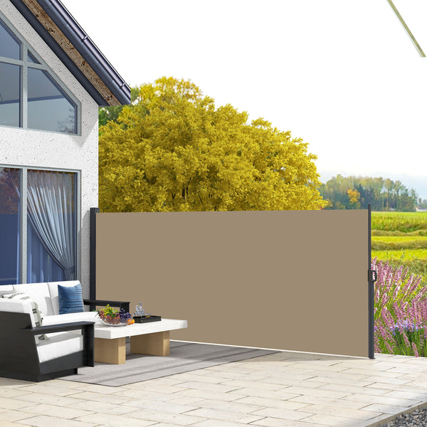 13' x 6' Retractable Side Awning, Garden Privacy Screen Divider, Full Cassette Windbreaker for Hot Tub, Balcony, Terrace, Pool, Khaki
