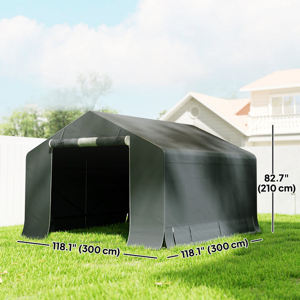 10' x 10' Portable Shed, Waterproof Bike Tent with Roll-up Zipper Door, Reinforced Galvanised Metal Frame, Outdoor Storage Shed for Bike Motorcycle Garden Tool, Dark Grey