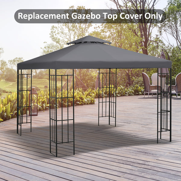 9.8' x 9.8' Square 2-Tier Gazebo Canopy Replacement Top Cover Outdoor Garden Sun Shade, Dark Grey