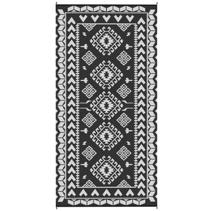 Outsunny Reversible Outdoor Rug, 9' x 18' Waterproof Plastic Straw Floor Mat, Portable RV Camping Carpet, Large Floor Mat for Backyard, Deck, Picnic, Beach, Black & White Rhombus Patchwork