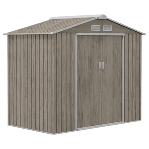 7 x 4ft Metal Garden Shed, Outdoor Storage Tool House with Ventilation Slots, Foundation Kit and Lockable Double Doors, Light Brown