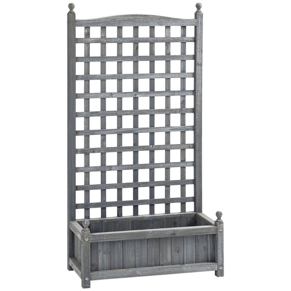 Garden Planters with Trellis for Climbing Vines, Wooden Raised Beds for Garden, Free Standing Flower Pot, Indoor Outdoor Display Rack, 64 x 28 x 120 cm, Grey